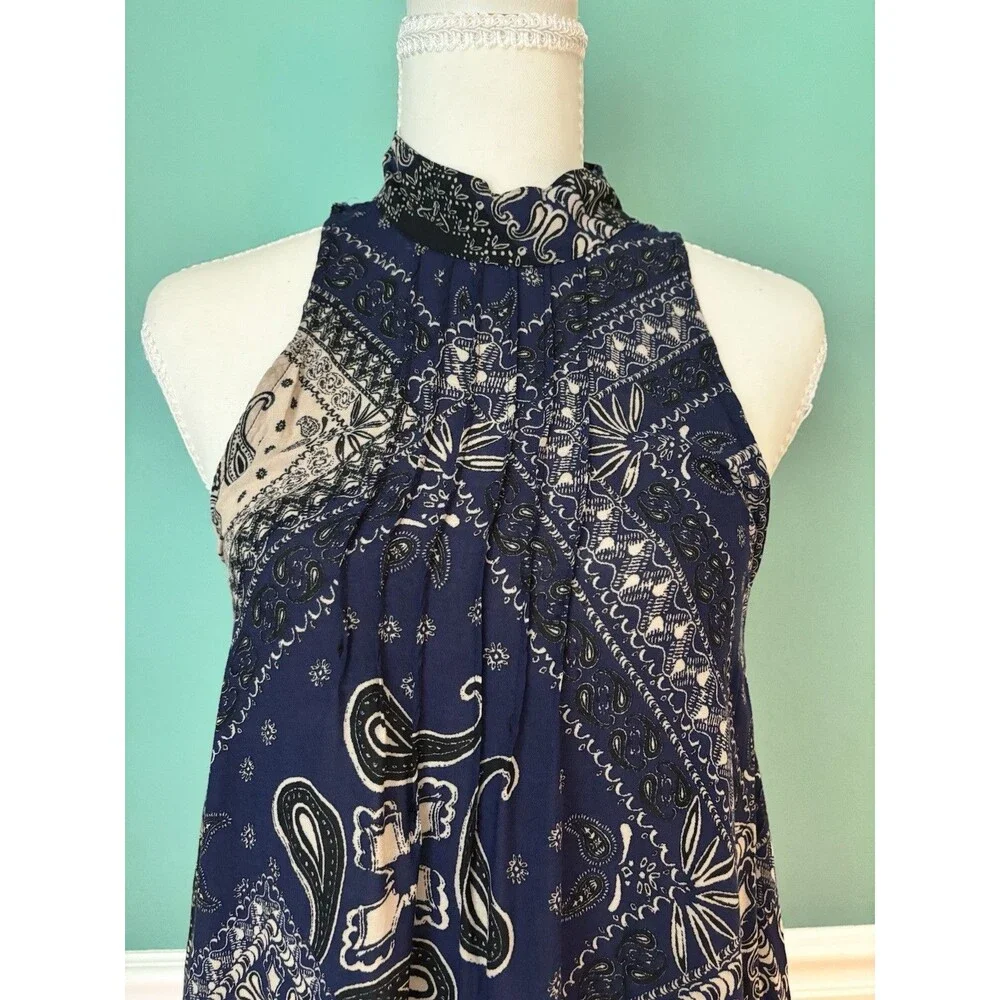 Free People Intimately Beaux Bandana Print Swing Dress Blue Open Back Mini Small